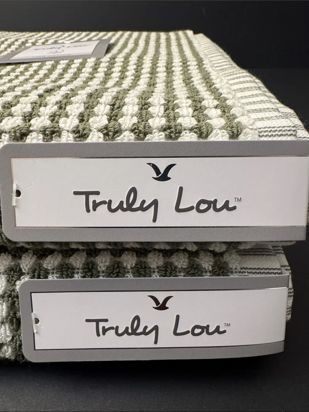 6pc TRULY LOU 100% Cotton Textured Bath Towel Set - Oil Green/White